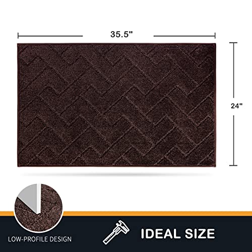 PURRUGS Dirt Trapping Door Mat 24" x 35.5", Non-Slip Machine Washable Entry Rug, Shoe Scraper, Dog Doormat, Super Absorbent Welcome Mat for Front & Back Door, Muddy Wet Shoes & Paws, Brown