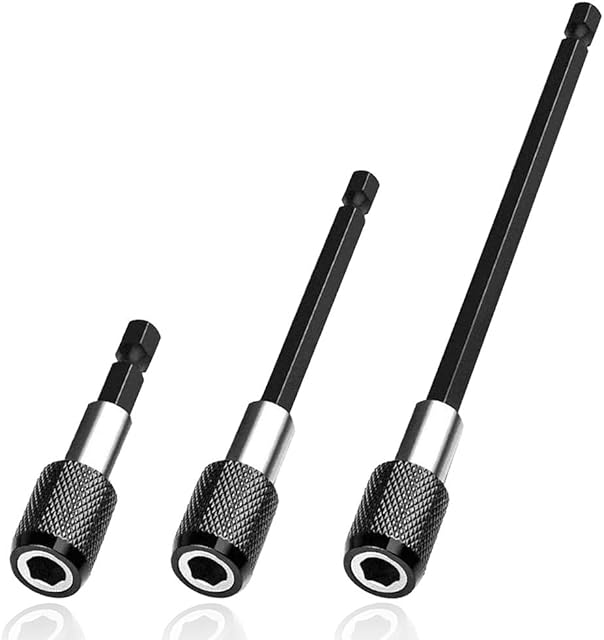 Mesee Set of 3 Pieces Magnetic Extension Chuck Adapter, 1/4 Inch Hex Shank Quick Release Bar Socket Screwdriver Bit Holder Set for Screws, Nuts and Handheld Driver, 60mm/100mm/150mm Length