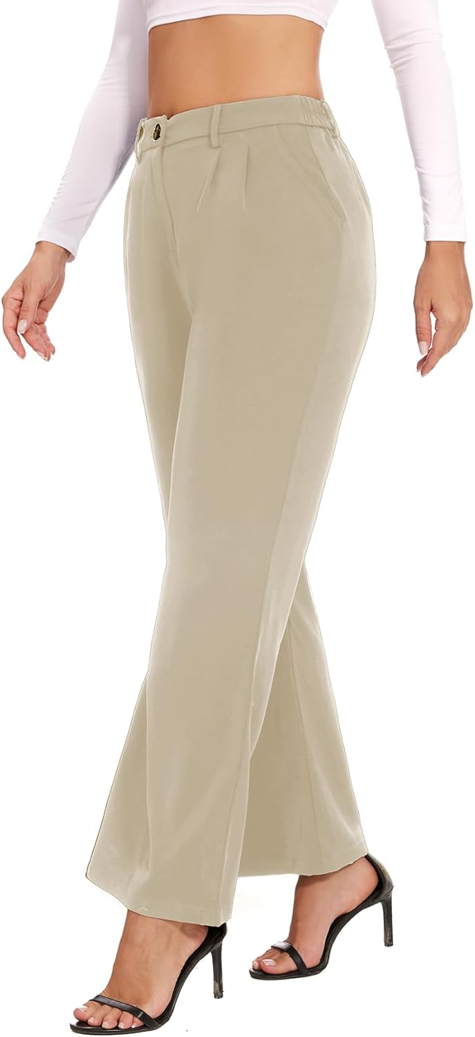 LaiyiVic Women's Wide Leg Dress Pants High Waisted Adjustable Tie Knot Loose Comfy Business Casual Work Trousers with Pockets - Image 3