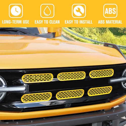 Image of Jimen Compatible with Ford Bronco 2021-2023, 6PCS Front Grille Inserts Mesh Grill Cover Exterior Trim Accessories (Yellow)