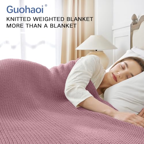 Guohaoi Knitted Weighted Blanket for Adults (Muted Pink 48"x72" 10lbs) No Beads Cooling Throw Blanket for Hot Sleepers, Home Decor Breathable Chunky Knit Heavy Blanket Use on Full Size Bed