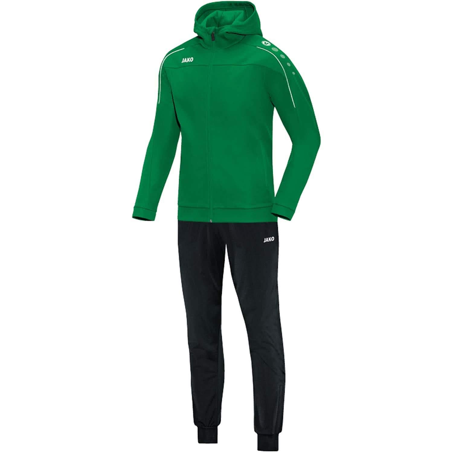 JAKO Trainingsanzug Damen Polyester Classico mit Kapuze Sportgrün Gr. 38 - Jogginganzug 2-teilig für Sport und Alltag, Jogginghose & Trainingsjacke