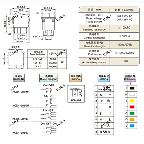Interruptor de alimentación KCD8 20A125V AC ideal para reemplazar componentes desgastados 4