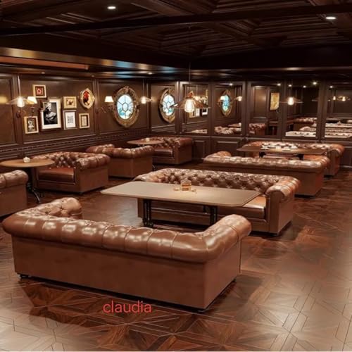 Image of Modern Classic Design Leatherette Luxury Chester Sofa Set with Button Tufted, Sofa for Living Room, Home, Office Bar, Hotel, Reaturant and Lobby (Brown, 3+1=4 Seater Sofa)