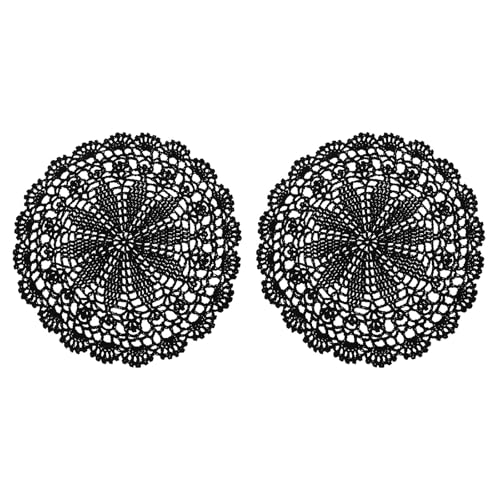 sourcing map 2 centrini all'uncinetto, 25,4 cm, fatti a mano, tovagliette rotonde in pizzo con motivo a stella, sottobicchieri in cotone, per decorazioni per feste di nozze, colore nero