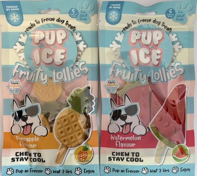 Cooling Dog Treats Fruit Lollies Variety Pack (Contains 6 Lollies) - Watermelon/Pineapple READY TO FREEZE AT HOME. (Suitable for Small Breed Dogs).