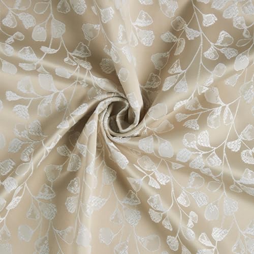 Image of haus & kinder Printed Jacquard Door Curtains 7 Feet Long Pack of 2 Door Curtains, 7 Feet Curtains for Door (Gingko Serenity, Sand Nature 130x213 CM)