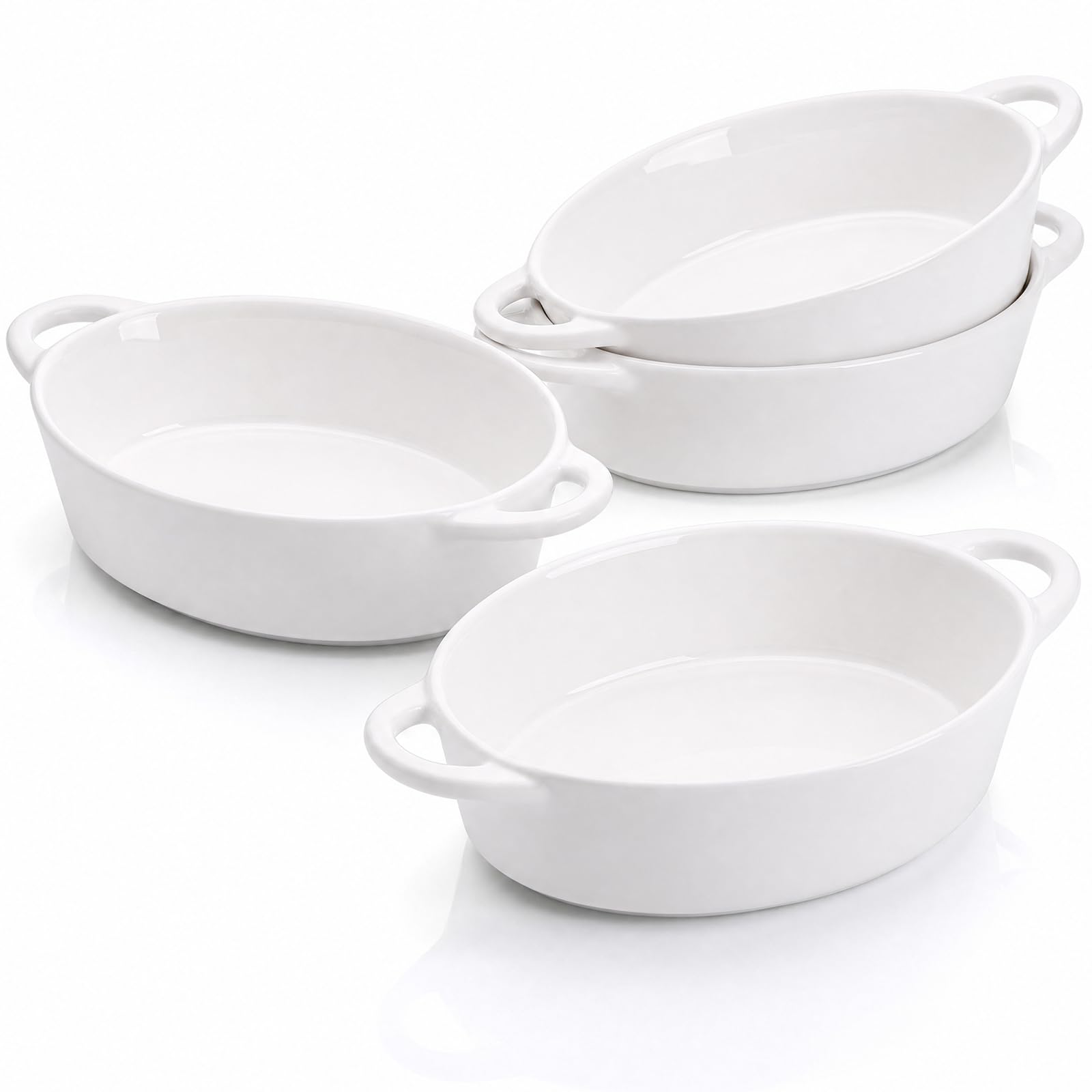 Foraineam Paquete de 4 Ramekins de porcelana de 20 onzas con asas dobles ovaladas Creme Brulee Souffle platos para hornear