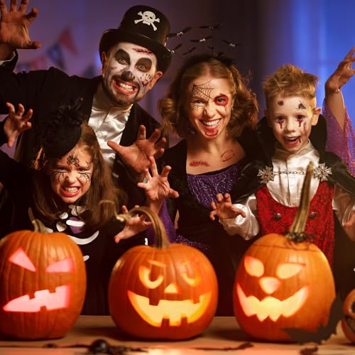 Image of XIYOKA 30 Sheets 220+ PCS Halloween Fake Scars Tattoos Temporary, Chucky Zombie Makeup Kit, Realistic Halloween Face Stitch Scar Makeup Tattoos Stickers Masquerade Prank Makeup Props