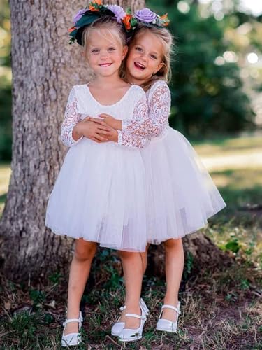 Image of 2Bunnies Girl Peony Lace Back A-Line Straight Tutu Tulle Party Flower Girl Dress