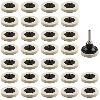 Rocaris 30 Pcs 2 Inch Compressed Wool Fabric Disc Polishing Buffing Pads Wheels Disc Pad Holder with 1/4