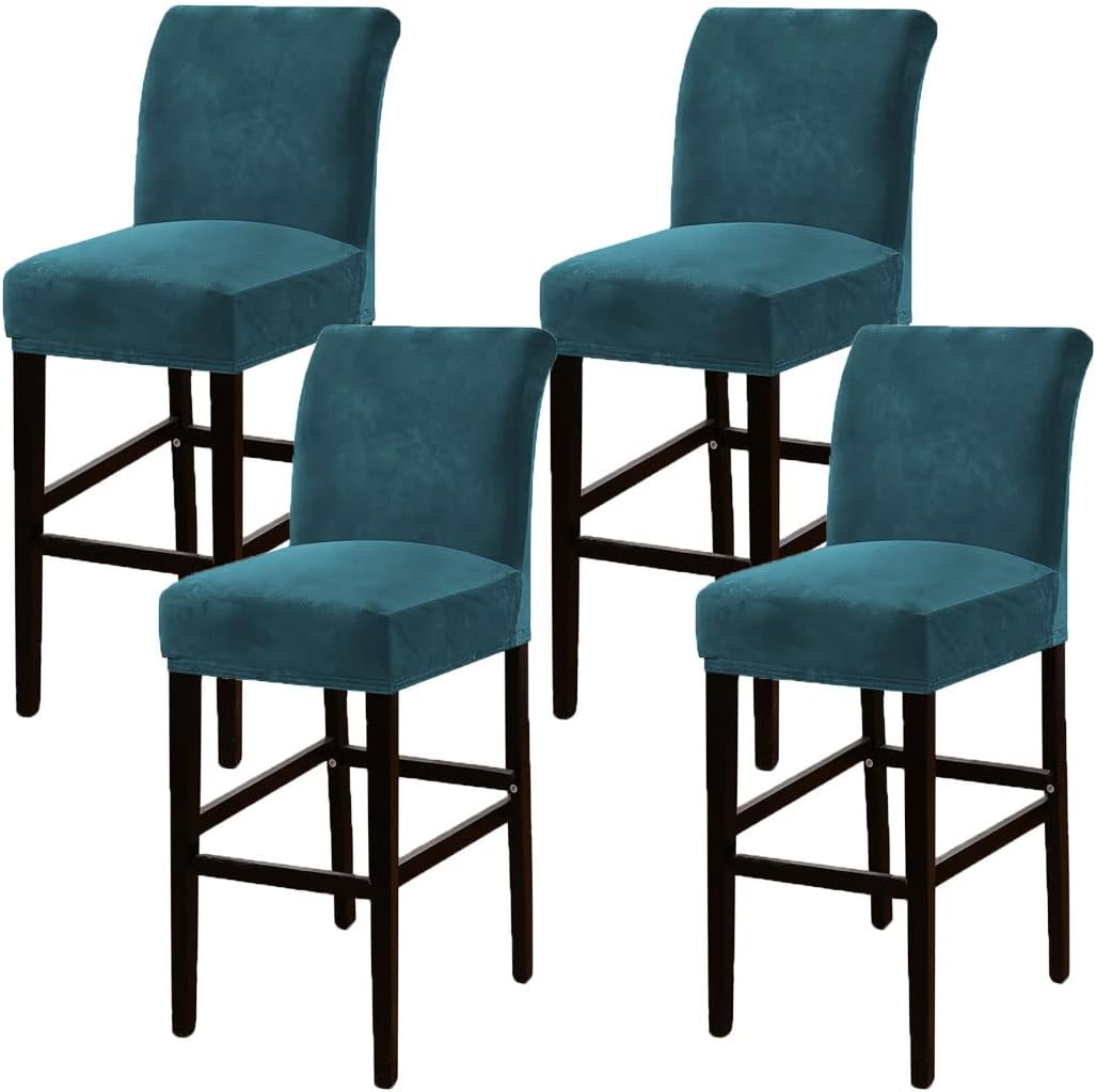 4 Pack Bar Stool Cover Stretch Pub Counter Stool Cover Velvet Height Side Chair Seat Cover Barstool Slipcovers for Kitchen Dining Room Cafe Deep Water Blue