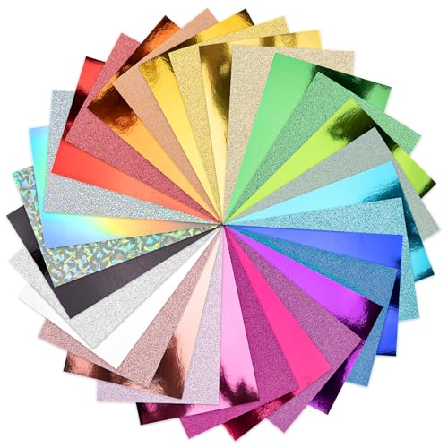 Recopilación de Papel metálico de esta semana. 41 Paquete de 30 hojas de papel de cartulina metálica con purpurina, papel brillante de 6 x 8 pulgadas, 250 g/m²/90 libras para artes y manualidades, decoración, bodas y...
