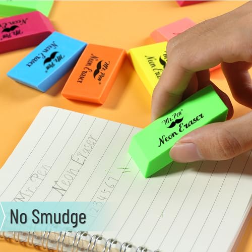 Image of Mr. Pen- Pencil Eraser, 12 Pack, Neon Colors | Large Latex Free Block Erasers for School, Office, Art Sketching, Homework, Exams, Clean Smudge-Free Correction