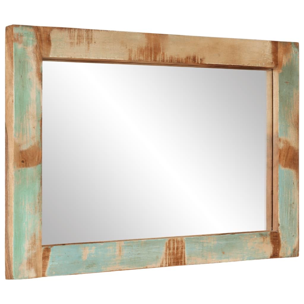 Espejo de pared rústico de madera maciza recuperada, 70 x 50 cm, con cristal transparente, ideal para baño, pasillo o dormitorio, montado
