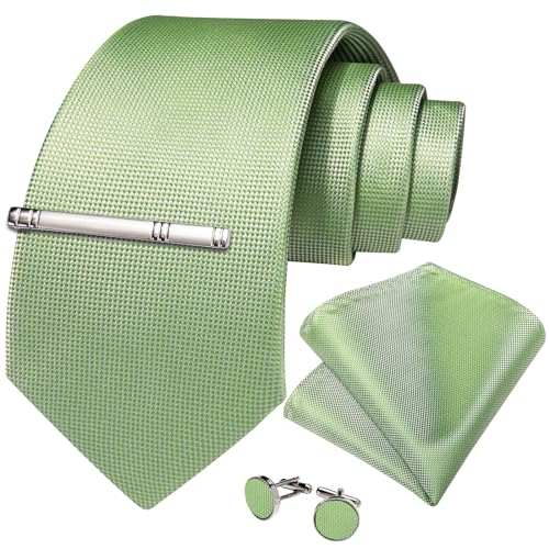Image of DiBanGu Mens Silk Necktie Solid Color Tie and Pocket Square Cufflink Tie Clip Set Woven Plain Ties for Men Wedding Party