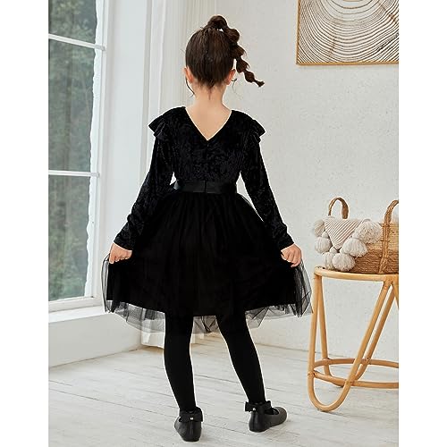 Jxstar Girls Velvet Dress Flutter Kids Long Sleeve Tutu Shiny Midi Party Wedding Fall Tulle Clothes2