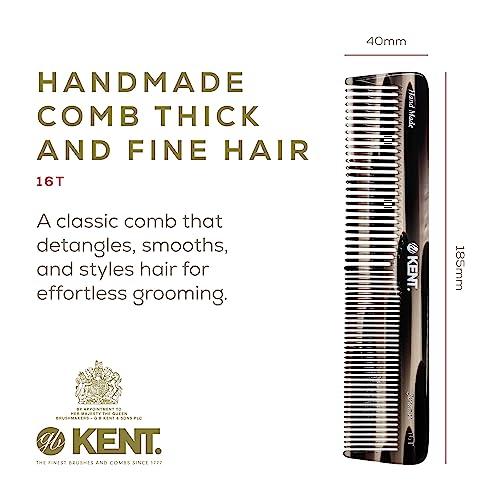 Kent 16Tg Hair Dressing Table Comb Double Tooth, Graphite Fine/Wide Tooth Dresser Comb For Hair, Beard And Mustache, Coarse/Fine Hair Styling Grooming Comb For Men Women And Kids. Made In England #TOP1