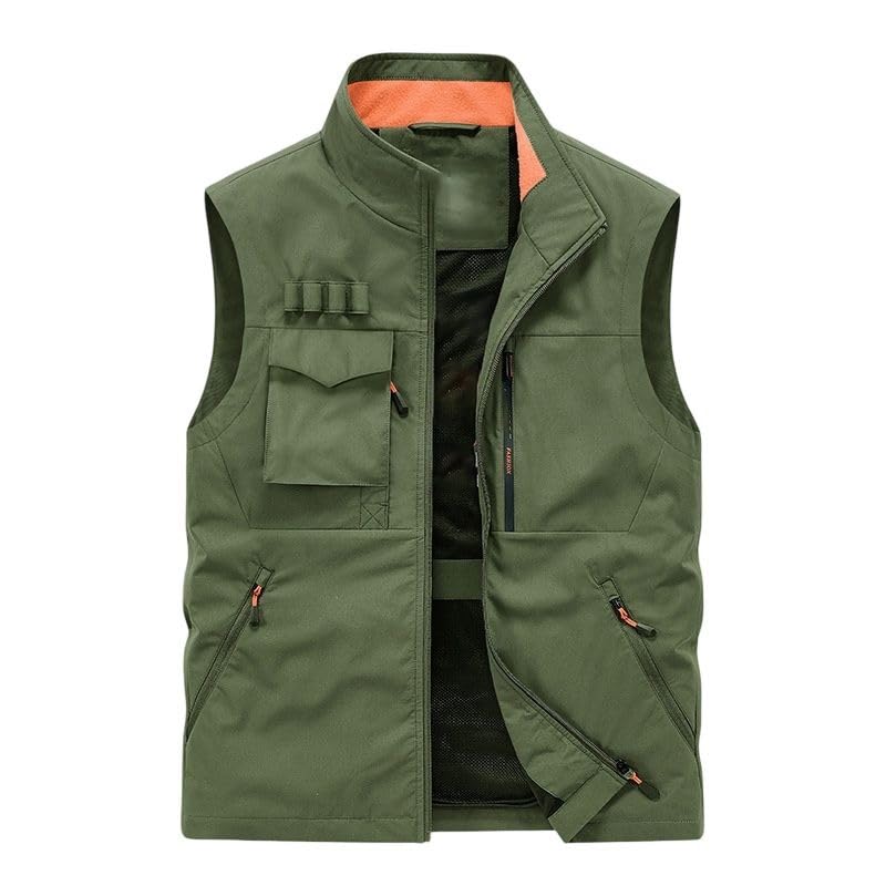 Gilet cargo pour homme style japonais avec col montant et multipoches zippées