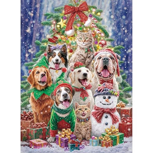 Hopgo 300 Piece Puzzles for Adults, Christmas Jigsaw Puzzle Large Piece, Cute Dogs, Cats and Snowman Puzzles for Seniors, Great Gift for Family Friends 20.5“x 15'