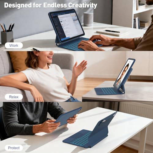 Image of for iPad Air 11 /Pro 11 (1-4) Keyboard Case, Multi-Magnetic Mode | Portrait /Landscape, 11-Color Backlit & Multi-Touch Trackpad, Detachable Case for Air 11 M4-M2 /Air 4-5 /Pro 11 Gen 1-4, Blue