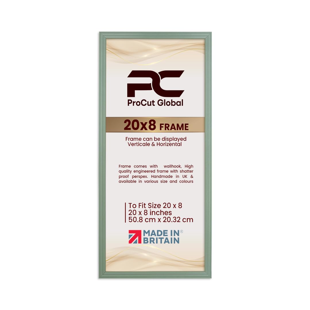 Procut Global 20x8 Green Picture Frames - Classic Wooden Photo Frame with Shatterproof Perspex for Wall or Tabletop - Perfect for Posters, Certificates & Prints - Sizes & Colors Available