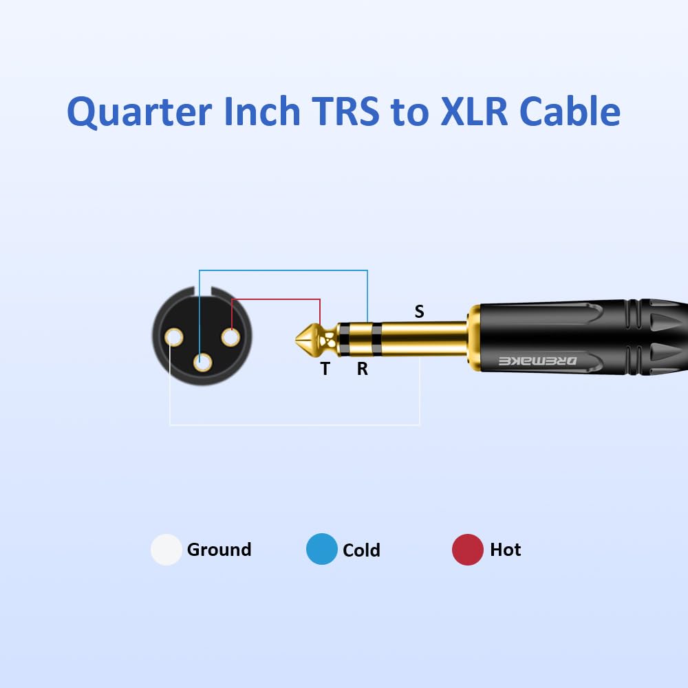 XLR auf 1/4 Zoll TRS Mikrofon-Audiokabel, XLR 3-poliger Stecker auf Viertel Zoll 6,35 mm/6,5 mm TRS-Stecker, symmetrischer Verbindungs-Patchkabel für elektrische Trommel, Saxophon,