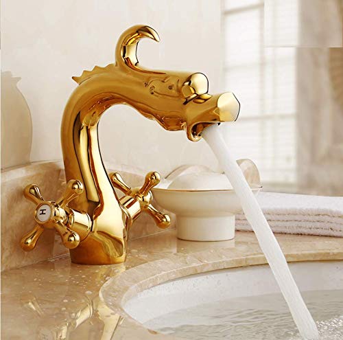 Sink Mixer Tap Bath Taps Full Copper Antique Hot and Cold Water Dragon-Shaped Retro Heightening Single Hole Basin