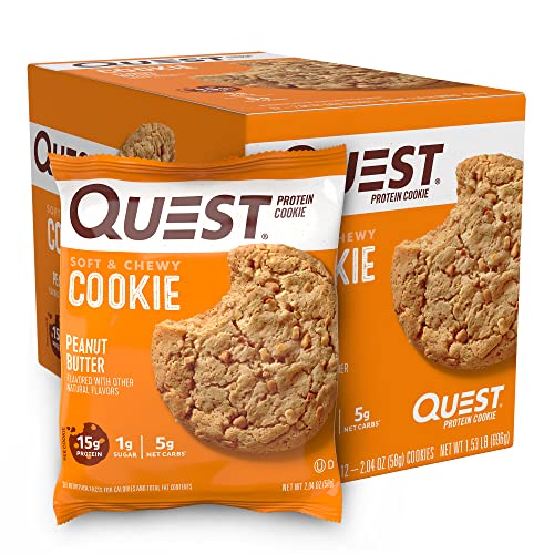 Image of Quest Nutrition Peanut Butter Protein Cookie, 15g Protein, 1g Sugar, 5g Net Carbs, Keto Friendly, High Protein, Low Carb, 12 Count