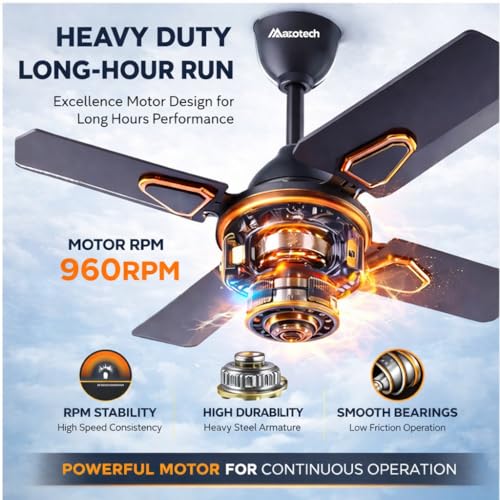 Image of Athots Affleck Ultra 600mm (24 Inch) High Speed Ceiling Fan | Energy Efficient Motor | Anti-Dust Blades | Ideal for Kitchen, Office & Small Room | 24 Months Warranty | (Smock Black)
