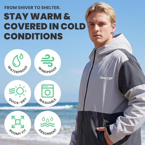 Image of Owntop Swim Parka Adult Kids | Waterproof & Quick-dry | 2-Way Zipper | Oversized Hooded Changing Robe for Beach Pool