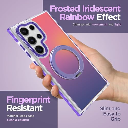 Image of Magnetic for Samsung Galaxy S23 Ultra Case with 360 Stand [Compatible with Magsafe] [Fluorescent Design] [1 Screen Protector] Slim Translucent Matte Case for Galaxy S23 Ultra 6.8 inch, Purple