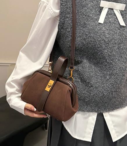 Vintage Kisslock Clutch Purse Elegant Matte Suede Shoulder Bag Women Wedding Pu Handbag Kiss Lock Antique Wallet2