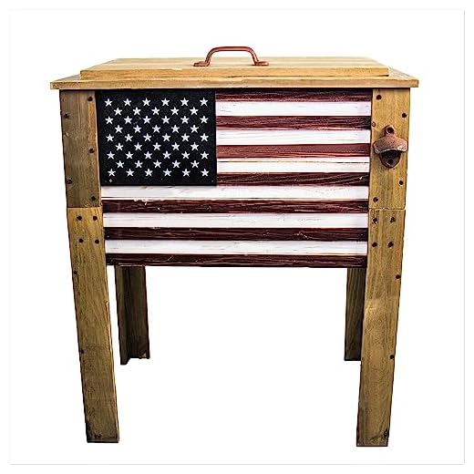 BACKYARD EXPRESSIONS PATIO · HOME · GARDEN 909939 Wooden American Flag Patio Beverage Cooler for Outdoors
