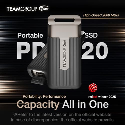 Image of TEAMGROUP PD20 4TB Portable External Solid State Drive SSD Read up to 2000MB /s USB 3.2 Gen2x2 Type-C Waterproof Dustproof IP54 TPSEG5004T0C102