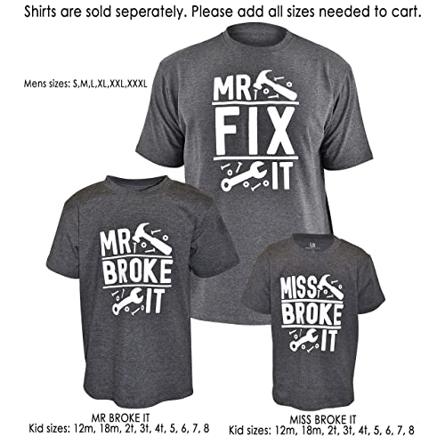 Image of Mr Fix It and Mr Broke It Miss Broke It Daddy and Me Matching Father's Day Shirts Set Heather Grey