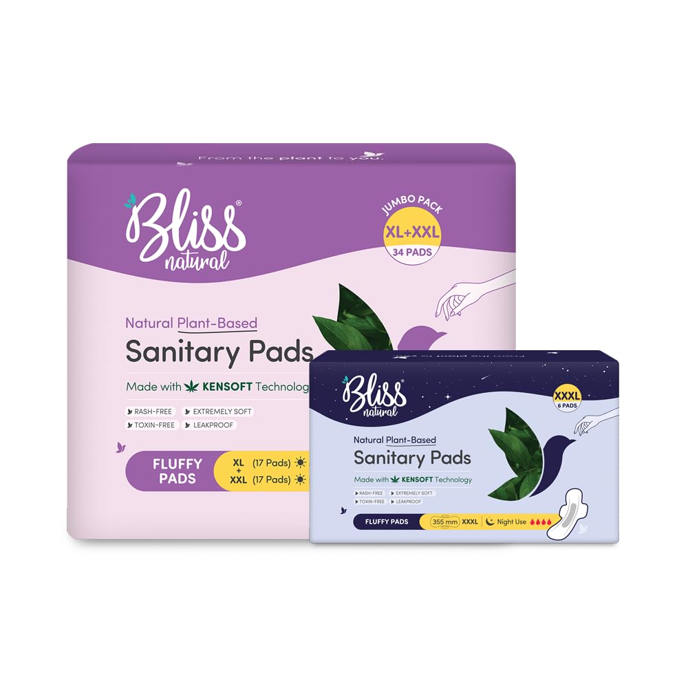 BLISSNATURAL Sanitary Pads Combo|Rash Free Sanitary Pads For Women|Three Months Pack|40 Pads(Xl-17,Xxl-17,Xxxl-6)|Perfumes And Toxin Free|We Are Certified