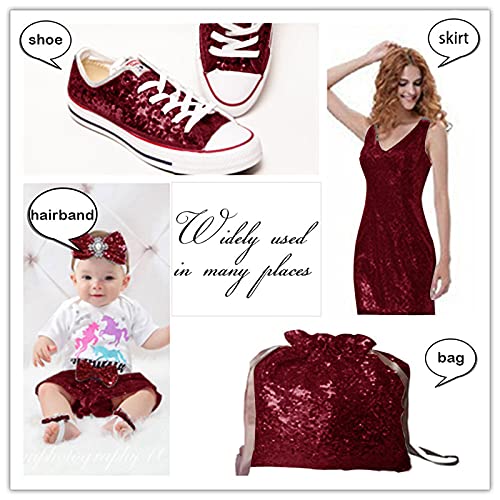 ShinyBeauty Burgundy Sequin Fabric by The Yard, Wine Glitter Sequins Material for DIY, Handcraft, Sewing, Table Cloth, Backdrop Curtains, Wedding, Party Decorations Sparkle Materials