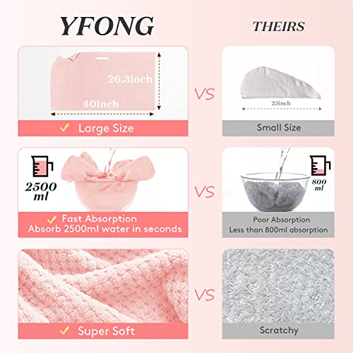 Image of YFONG Large Hair Towel Wrap for Women, Super Absorbent Microfiber Hair Towel for Curly Hair, Fast Drying Hair Turbans with Elastic,Hair Drying Towel Wrap for Hair Care 26.3 inch X 40 inch (Pink)