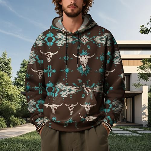 Men's Western Aztec Sweatshirts Hoodies Casual Loose Hooded Pullover Fall Fleece Oversized Pullover with Pockets2