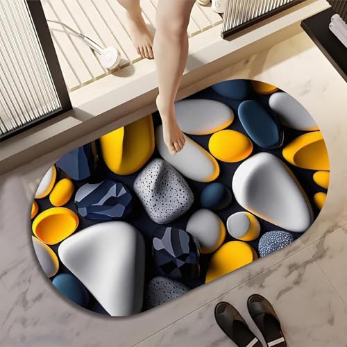 TEKCOOL 3D Bathroom mat, Door Mat, Floor Mat,Rare 3D Patterned Bath Mat, Bathroom Decor,Anti-Slip, Absorbent Bath Rug, Quick Drying, Easy Care Shower Rug, Decorate (60X40CM) (Pebbles-2pc)