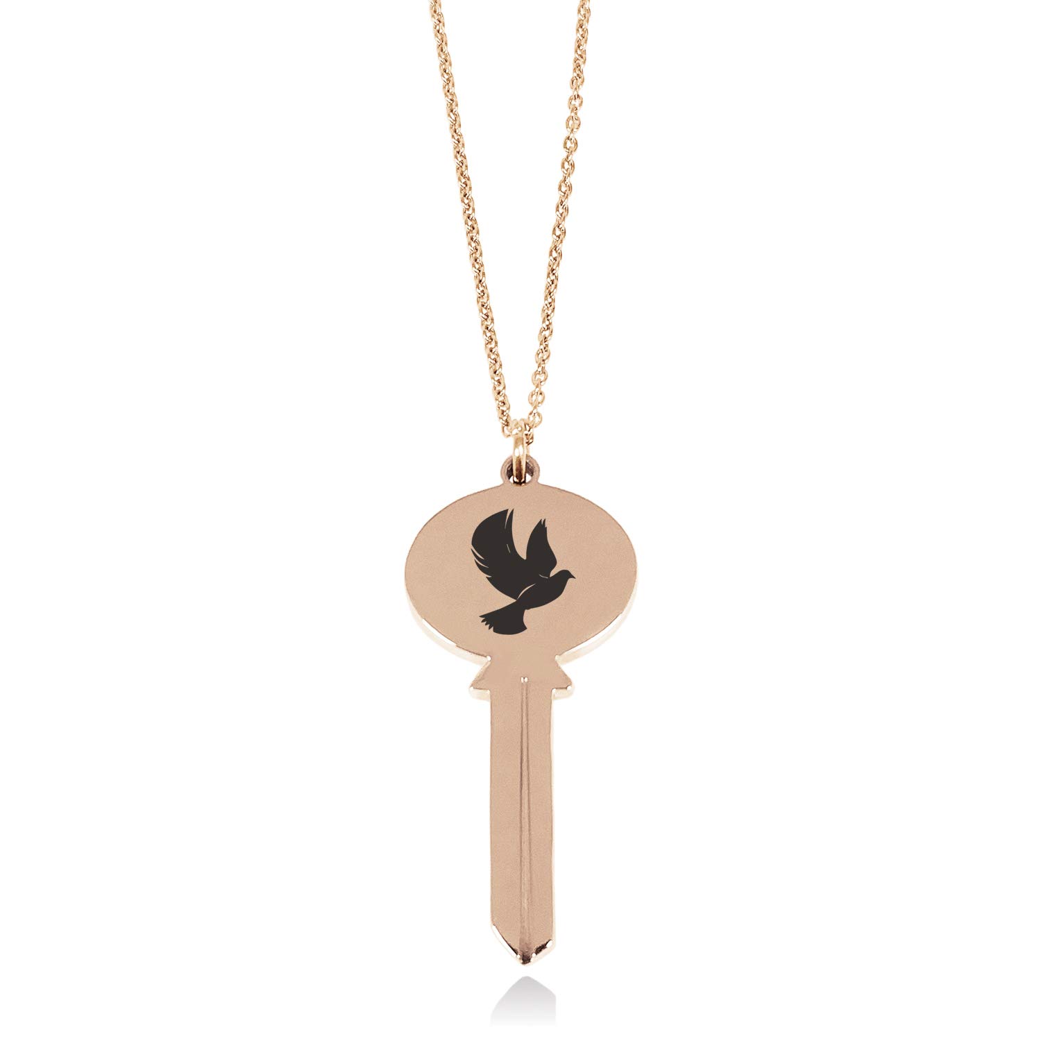 Tioneer Rose Gold Plated Stainless Steel Dove of Peace Oval Head Key Charm Pendant Necklace