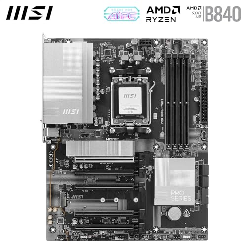 Image of MSI PRO B840-P WiFi Motherboard, ATX - Supports AMD Ryzen 9000 /8000 / 7000 Processors, AM5 - DDR5 Memory Boost 8000+ MT /s (OC), PCIe 4.0 x16, M.2 Gen4, Wi-Fi 7, 2.5G LAN