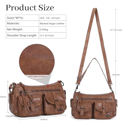 Image of Angel Kiss Hobo Purses for Women Crossbody Shoulder Bag Ladies Multi Pocket Handbags with Adjustable Shoulder Strap | Soft Vegan Leather