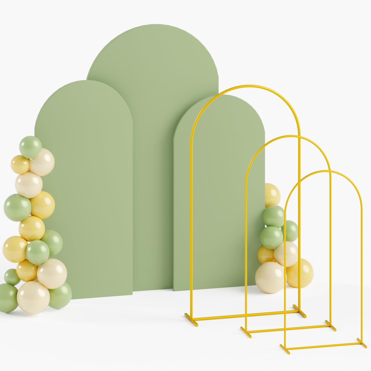ROMANKAS Arch Backdrop Stand and Cover Set 6&6.6&7.2ft Sage Green Arch Cover Set of 3 Gold Wedding Arched Frame Backdrop Arch Stand with Covers for Wedding Ceremony Party Reception Decor