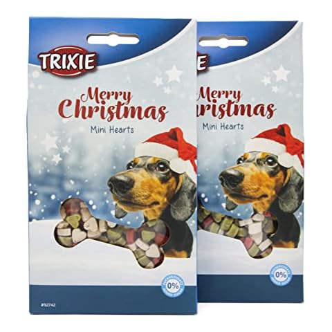 Trixie Merry Christmas Mini Hearts Dog Treats (Pack of 2) - No Added Sugar Complementary Pet Treats for Dogs Gift Pack (2 x 140g) Cover