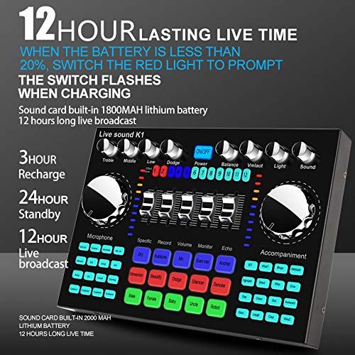 K1 Computer Telefono Voice Changer HIFI Scheda Audio Mixer Board Streaming Audio Bluetooth 5.0 Universale