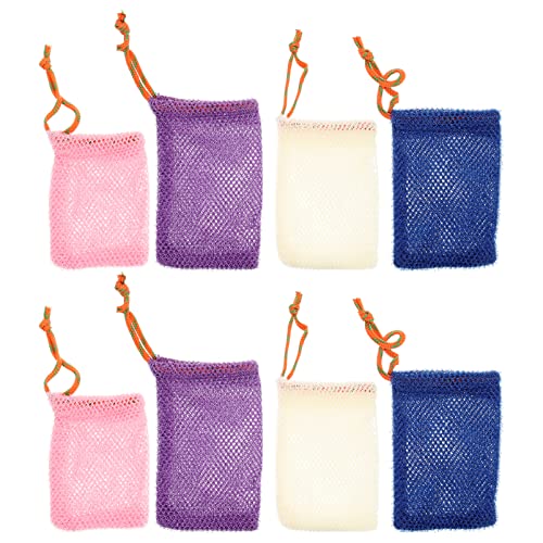 HONMEET 8個 石鹸袋泡立てネット バスルームソープバッグ ボディソープ 浴槽スクラバー 除去フォームネット 除去メッシュソープ ソープメッシュバッグ 固形石鹸ポーチ 発泡 ナイロン