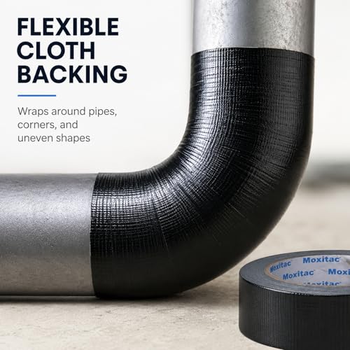 Image of Black Duct Tape Heavy Duty, 2 Rolls, 2 Inch x 30 Yards Each, PE Coated Cloth Tape, Easy Tear by Hand, Water-Resistant Surface for Repairs, Packaging, Bundling, Garage and Workshop