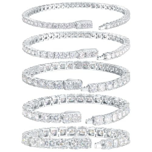 ReyFolop 3/4/5mm Moissanite Bracelet D Color VVS1 Round Cut 18K White Gold Plated S925 Silver 6.5-8.5Inch Tennis Chain for Women & Men (3MM 18K white gold plated-7INMEF)